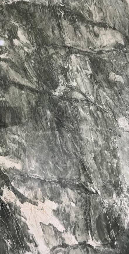 Silver quartzite with black and gray linings.